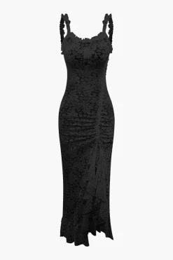 Floral Lace Tie Back Slit Maxi Dress