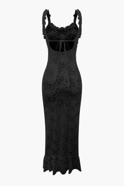 Floral Lace Tie Back Slit Maxi Dress