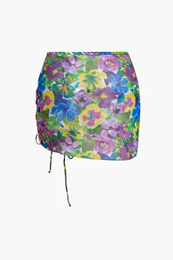 Floral Print Bikini Set With Matching Skirt Cover Up And Headscarf