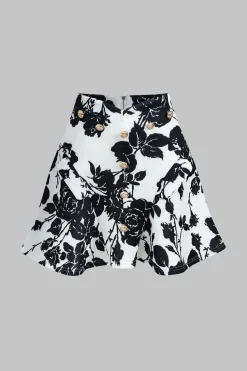 Floral Print Buttoned Long-Sleeve Shirt And Skirt Set