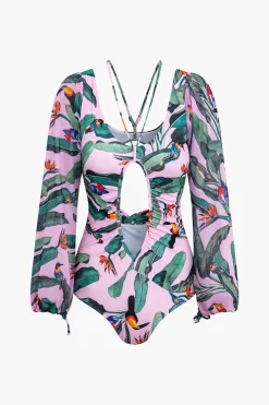 Floral Print Cut Out Tummy Control One-Piece Swimsuit