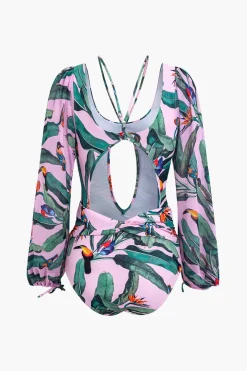 Floral Print Cut Out Tummy Control One-Piece Swimsuit