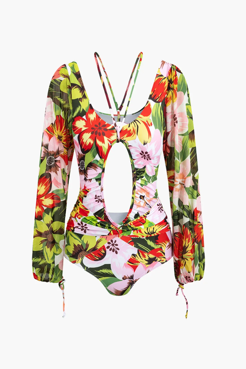 Floral Print Cut Out Tummy Control One-Piece Swimsuit