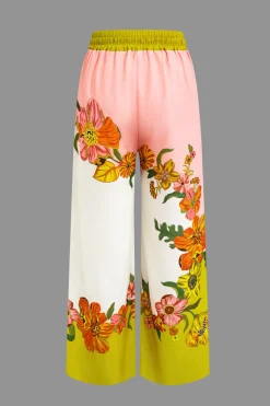 Floral Print Drawstring Wide Leg Pants