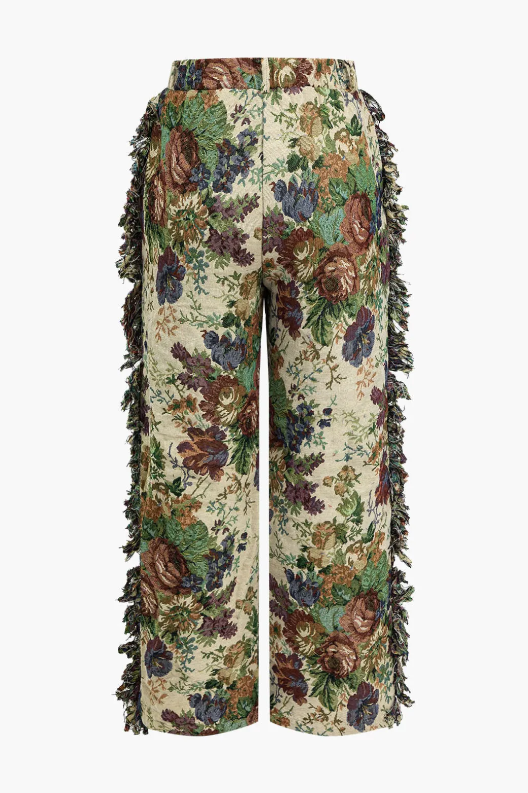 Floral Print Fringe Tie Back Tube Top And Button Pocket Trouser Set