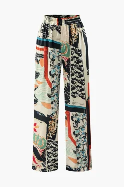 Floral Print High Waisted Straight Leg Pants