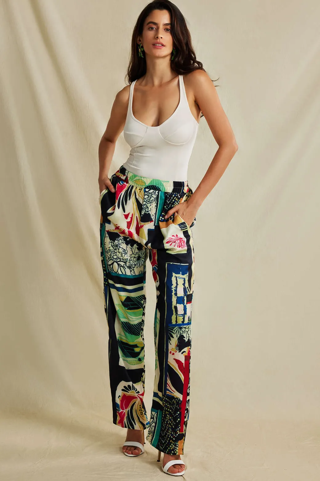 Floral Print High Waisted Straight Leg Pants