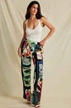 Floral Print High Waisted Straight Leg Pants