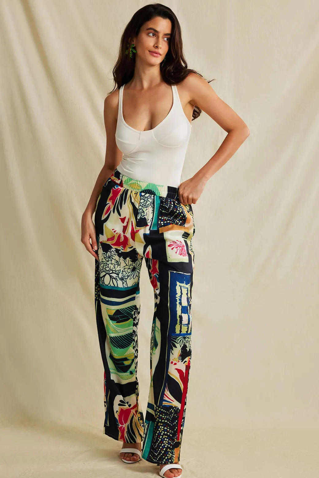 Floral Print High Waisted Straight Leg Pants