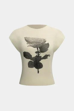 Floral Print Round Neck Short Sleeve T-Shirt