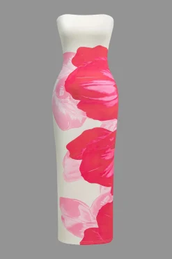 Floral Print Strapless Midi Dress