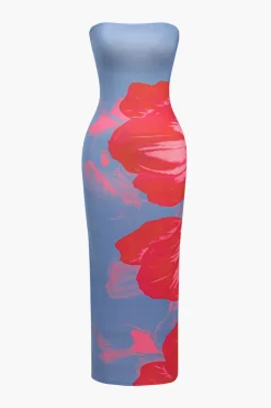 Floral Print Strapless Midi Dress