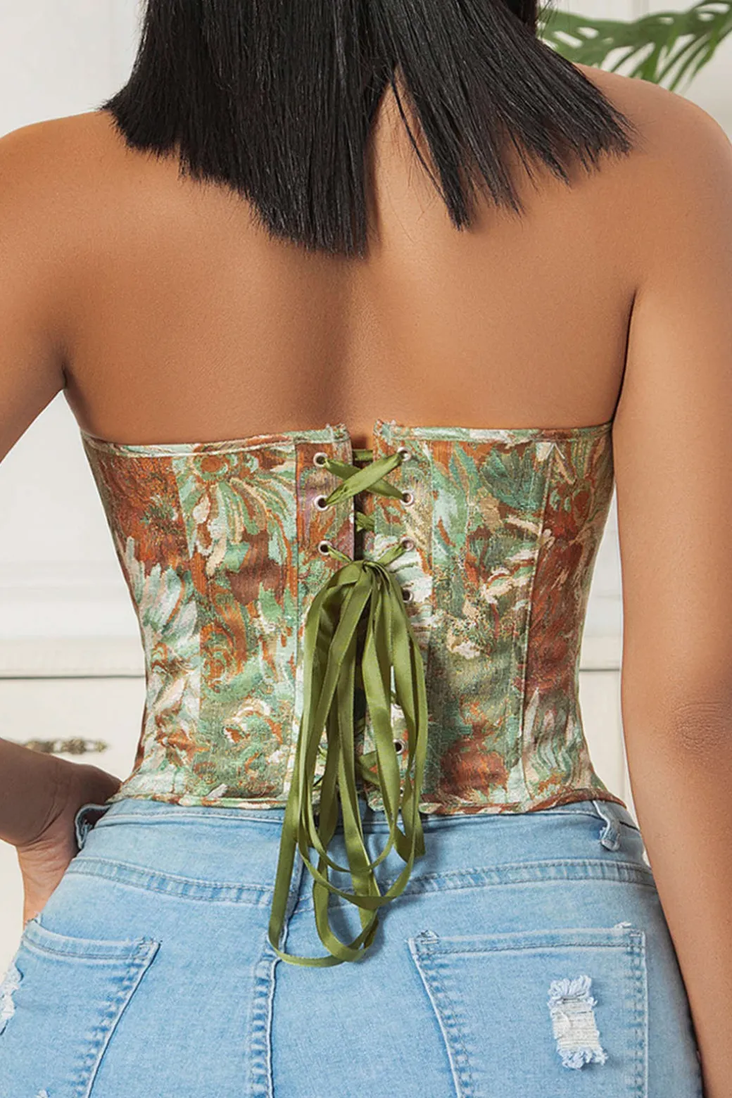 Floral Print Strapless Tie Back Tube Top