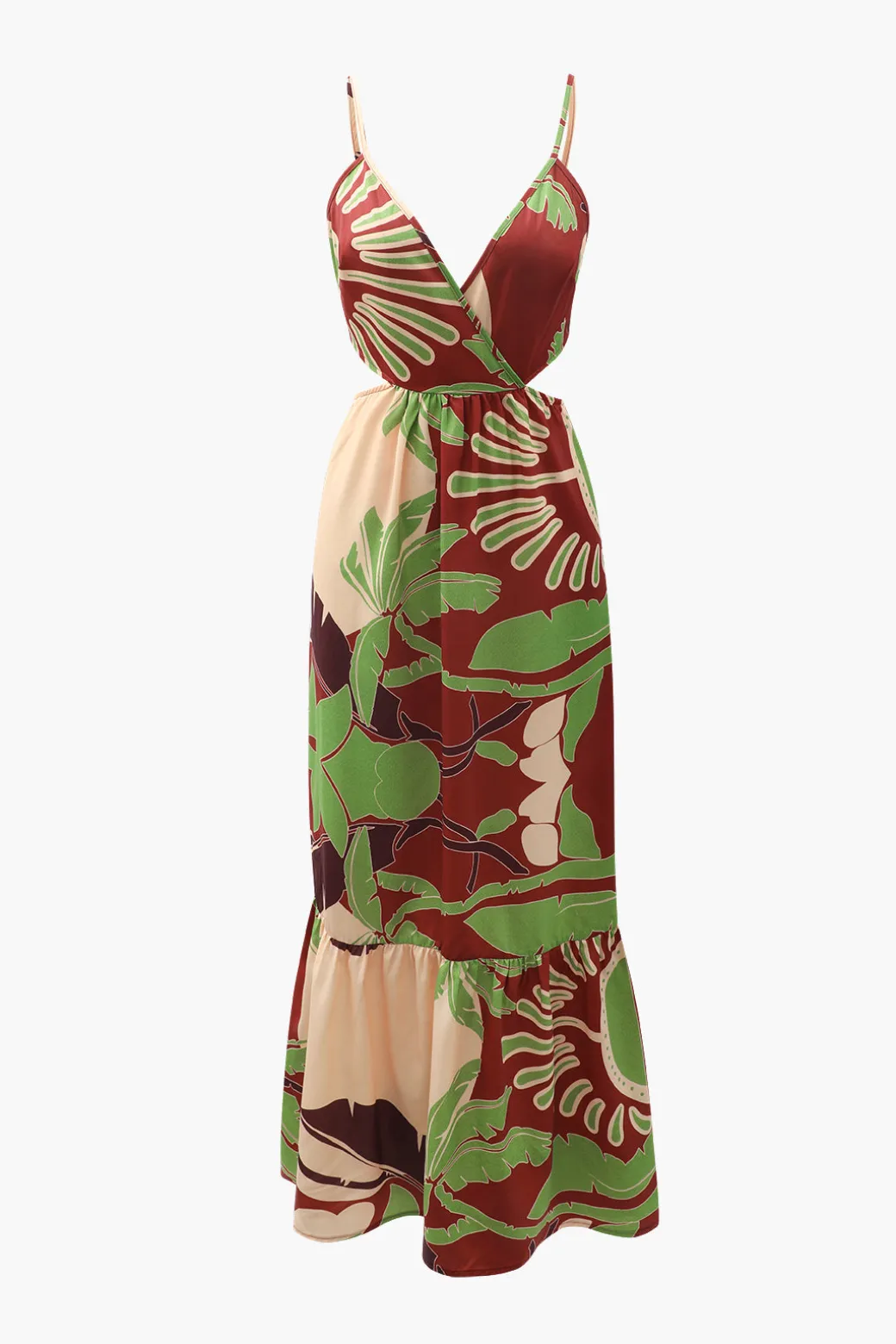 Floral Print Tie Back Ruffle Maxi Dress