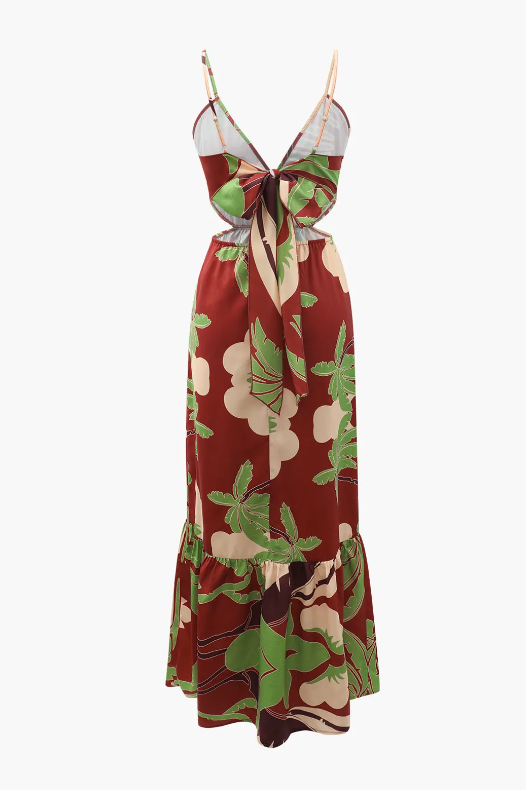 Floral Print Tie Back Ruffle Maxi Dress