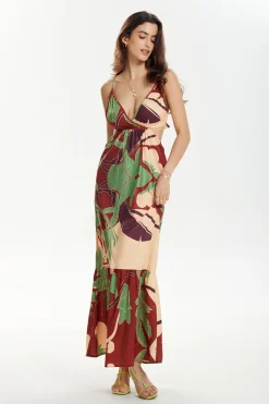 Floral Print Tie Back Ruffle Maxi Dress