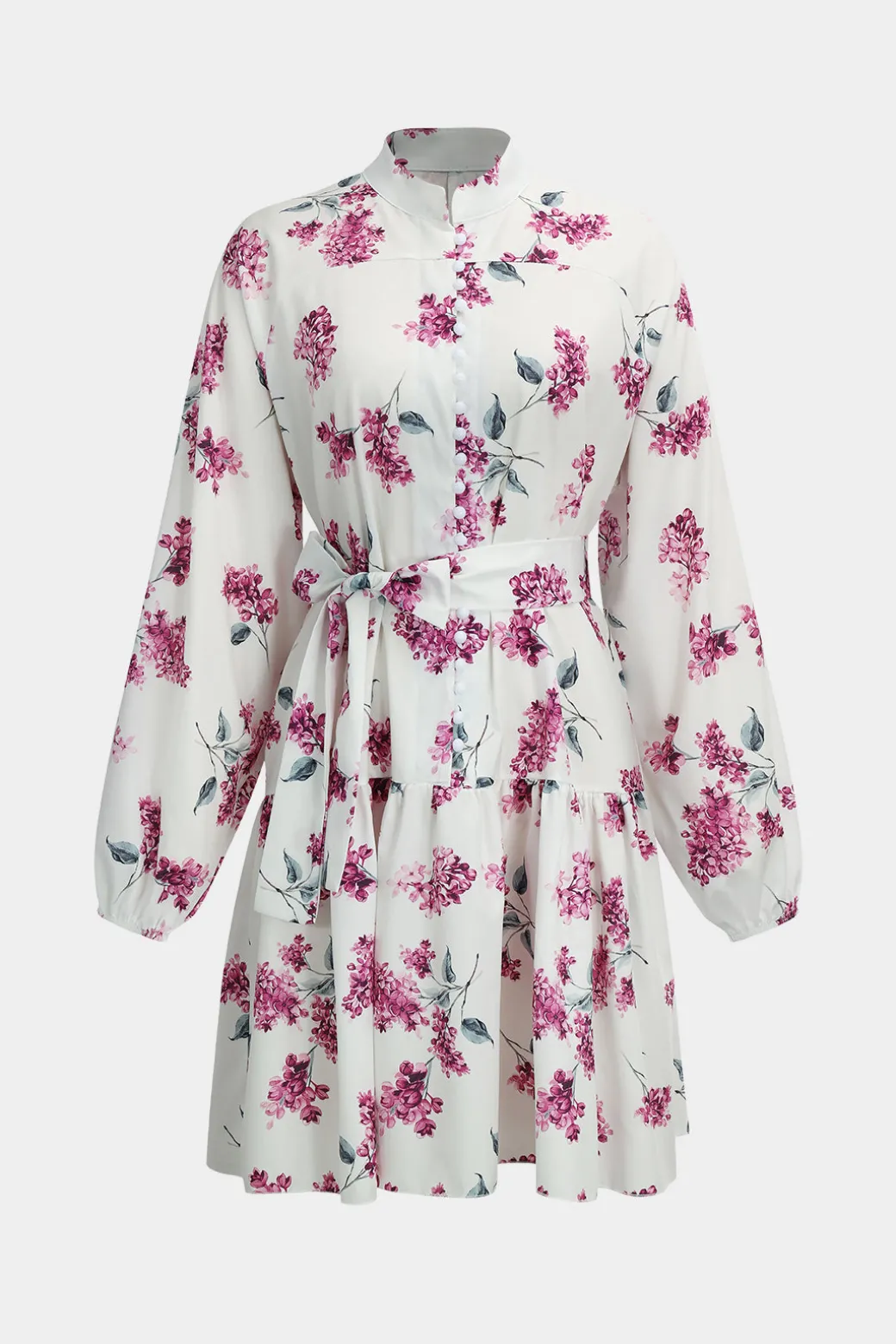 Floral Print Tie-Up Long Sleeve Mini Dress