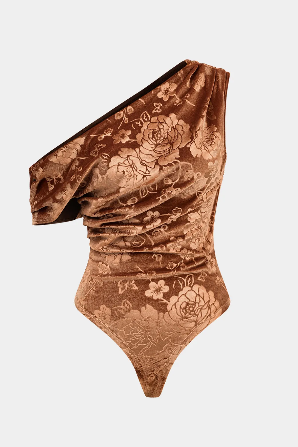 Floral Print Velvet Asymmetrical Bodysuit