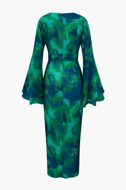 Floral Print V-neck Slit Maxi Dress