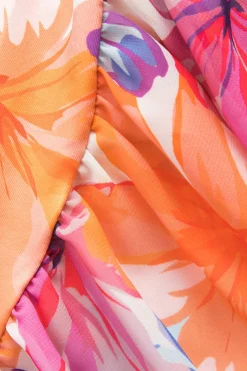 Floral Print Wrap Ruched Strapless Mini Dress