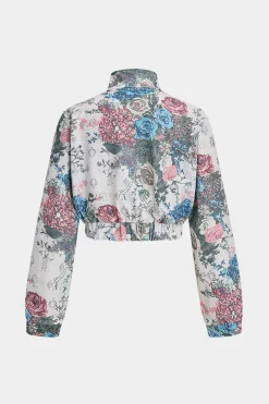 Floral Print Zipper Stand Collar Top And Trousers Set