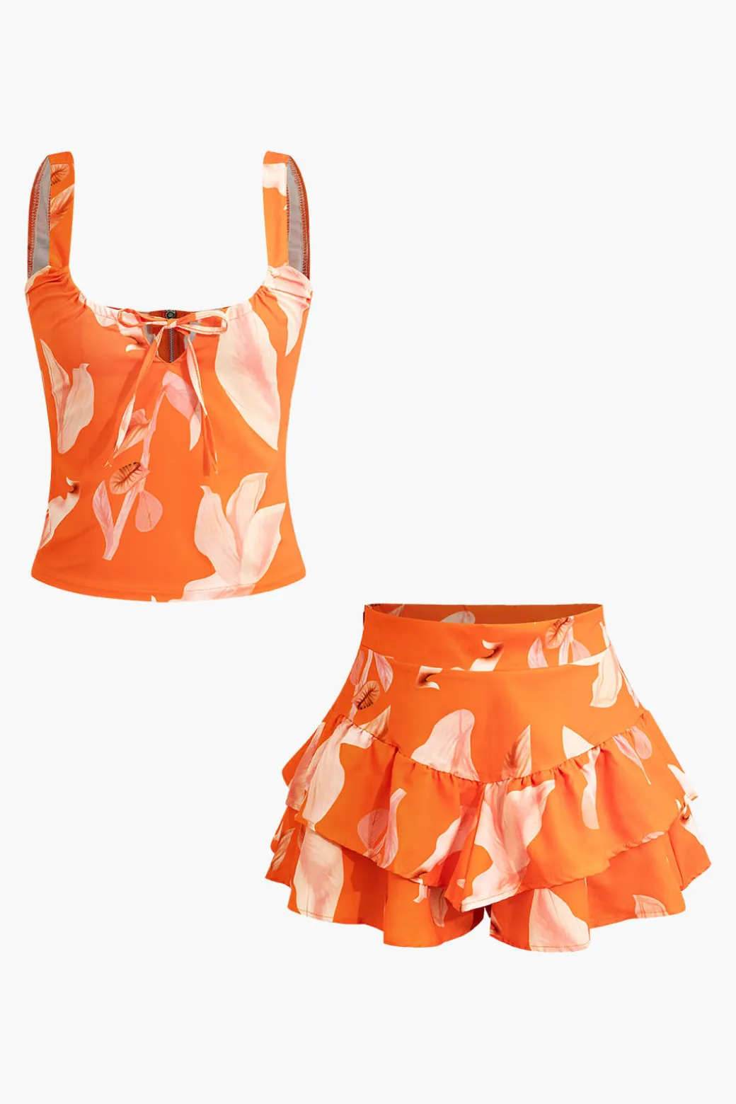 Floral Print Zip-Up Top And Ruffle Skirt Set
