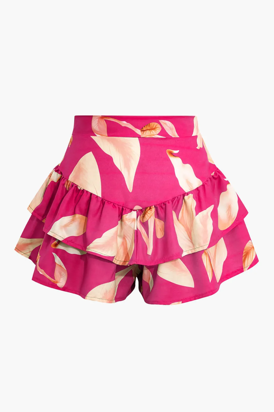 Floral Print Zip-Up Top And Ruffle Skirt Set