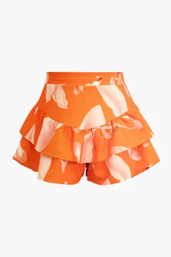 Floral Print Zip-Up Top And Ruffle Skirt Set