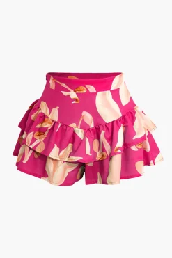 Floral Print Zip-Up Top And Ruffle Skirt Set