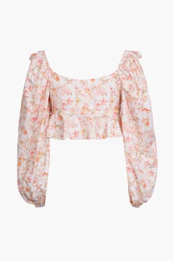 Floral Puff Sleeve Tie Front Blouse