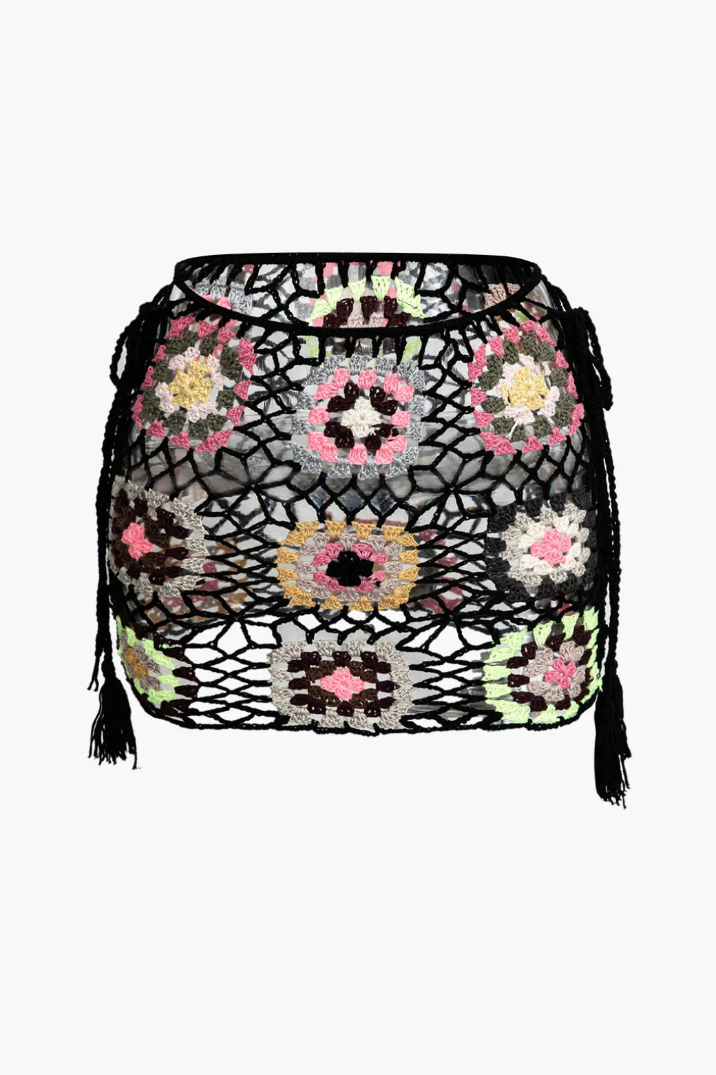Flower Embroidery Hollow Out Crochet Knit Mini Skirt