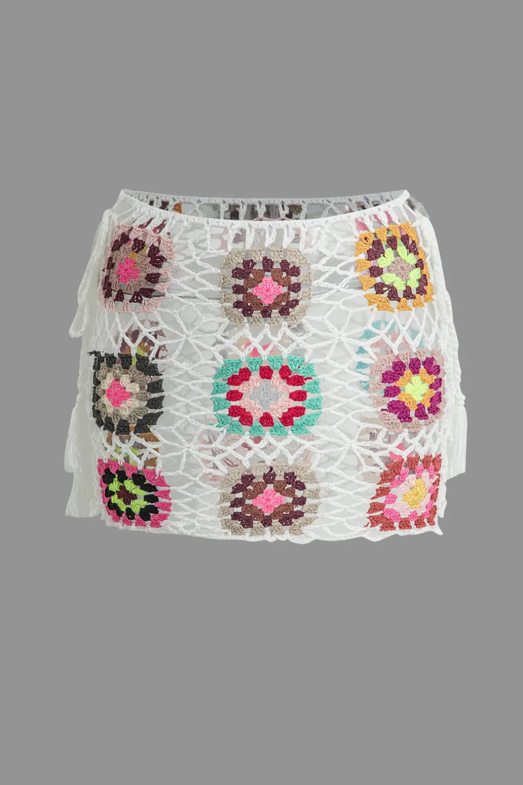 Flower Embroidery Hollow Out Crochet Knit Mini Skirt