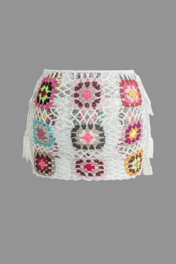 Flower Embroidery Hollow Out Crochet Knit Mini Skirt