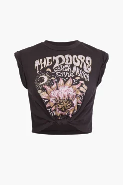 Flower Print Hem Knotted Short Sleeve T-Shirt