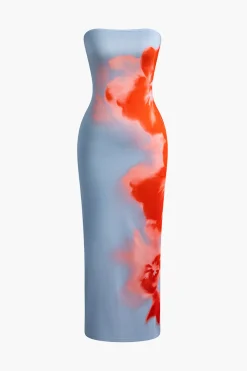 Flower Print Slit Maxi Dress