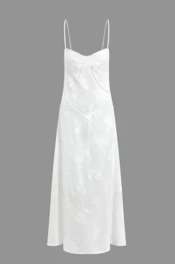 Flower Textured Braided Tie Back Slip Maxi Dress