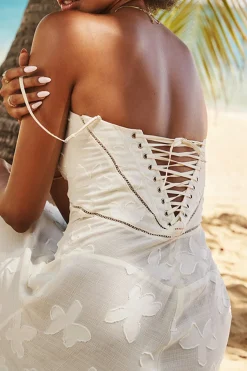 Flower Textured Braided Tie Back Slip Maxi Dress