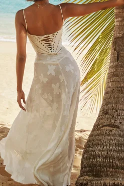 Flower Textured Braided Tie Back Slip Maxi Dress
