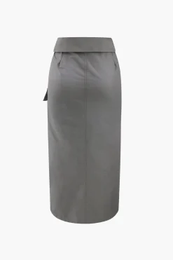 Foldover Waist Slit Cargo Skirt