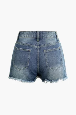 Frayed Destroyed Denim Shorts