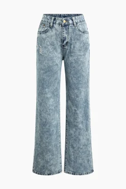 Frayed Destroyed Wide Leg Jeans