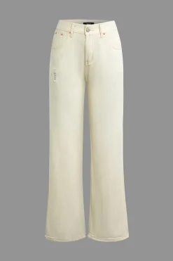 Frayed Destroyed Wide Leg Jeans