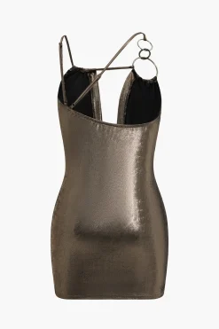 Fringe Cowl Neck Asymmetrical Mini Dress