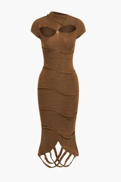 Fringe Hem Cut Out Knitted Midi Dress