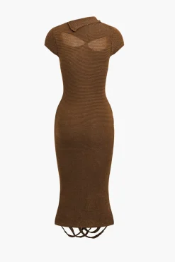 Fringe Hem Cut Out Knitted Midi Dress