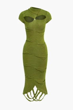 Fringe Hem Cut Out Knitted Midi Dress