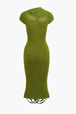 Fringe Hem Cut Out Knitted Midi Dress