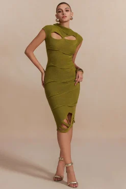 Fringe Hem Cut Out Knitted Midi Dress