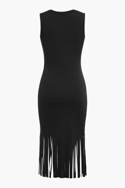 Fringe Hem Sleeveless Midi Dress