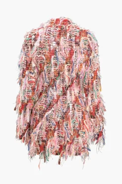 Fringe Long Sleeve Mesh Mini Dress